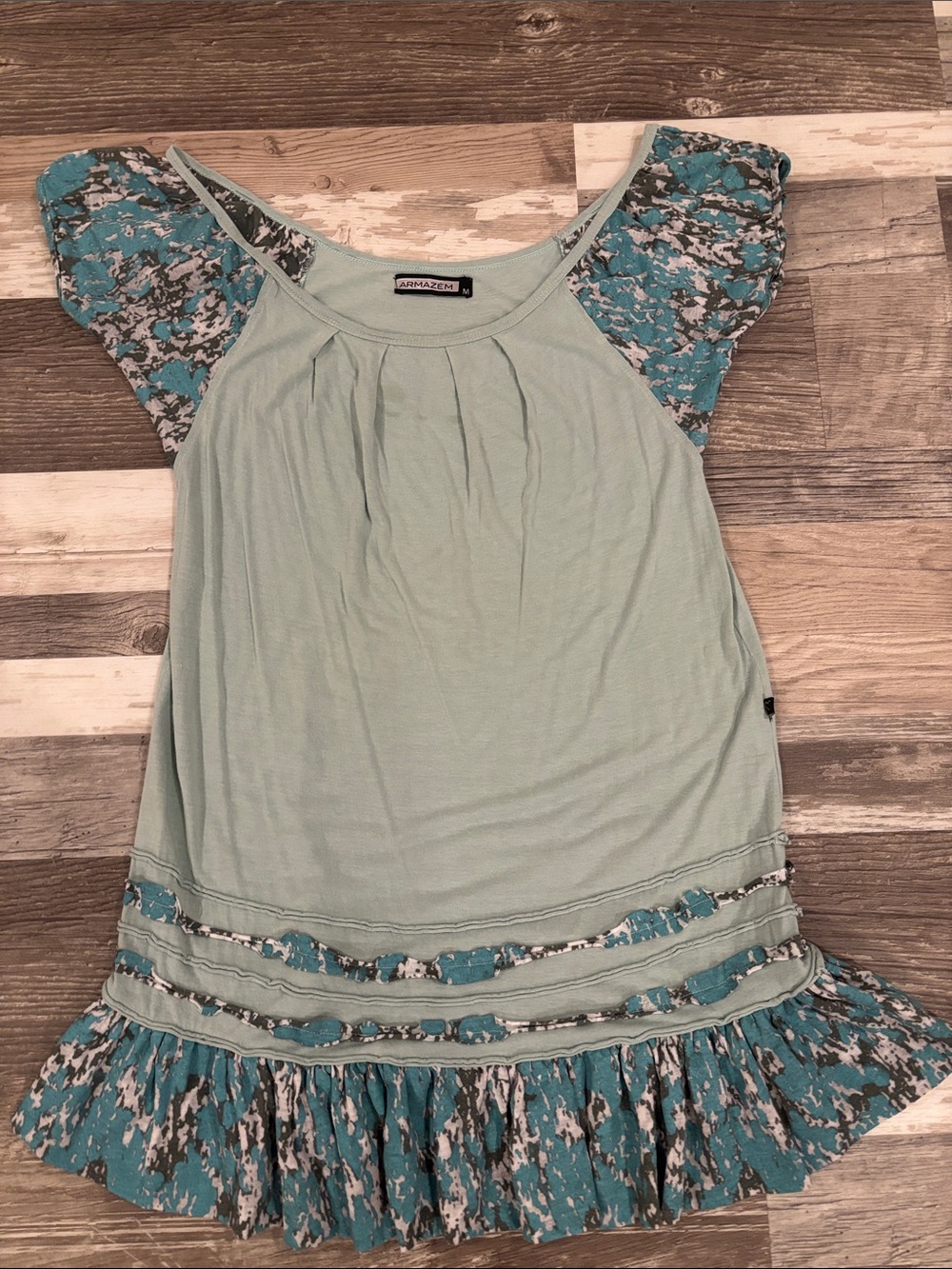 Y2K Women's Light Teal Ruffle-Hem Short Sleeve dress